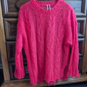 Anthropologie The Posey Stitchy Distressed Open Knit Wool Sweater Pink Women M